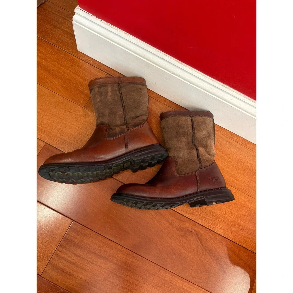 UGG Sunburst Tall Boots Womens Brown Leather Suede‎ Shearling Lined 8